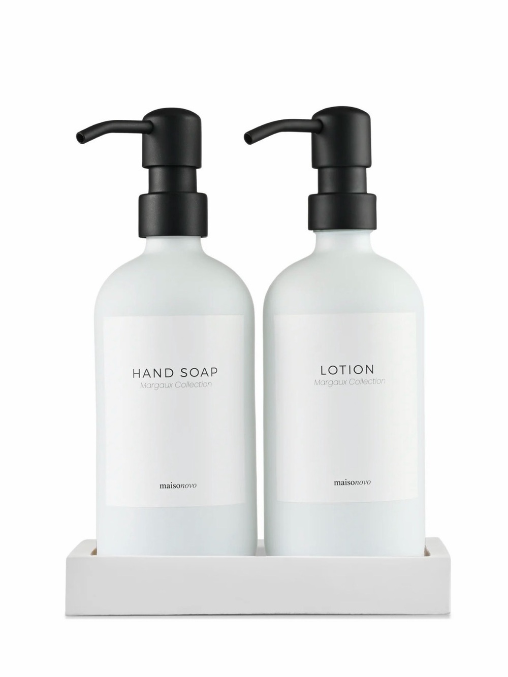 Maisonovo White with Black Pump Glass Bottles - Set of 2